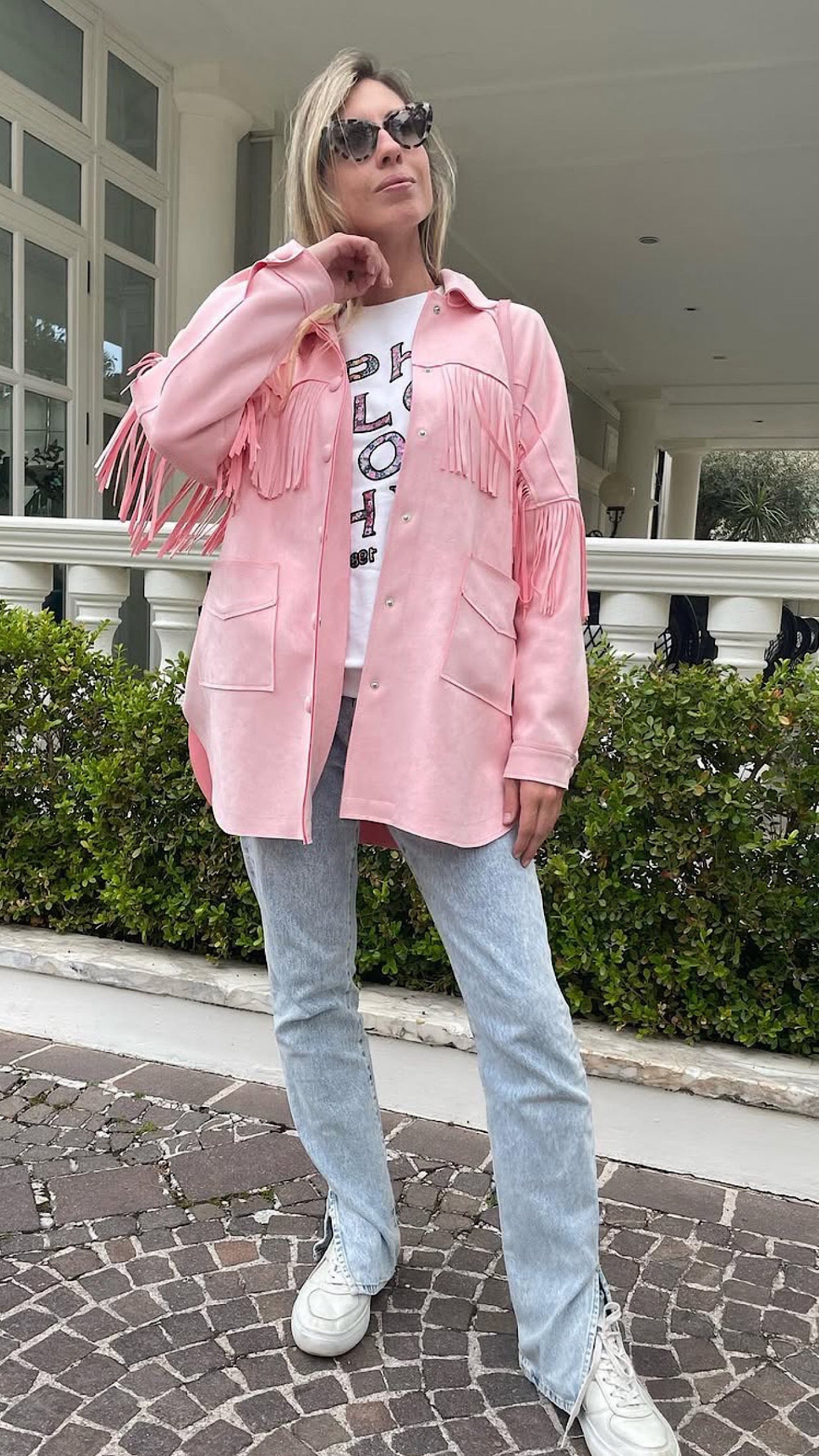 Giacca rosa con frange