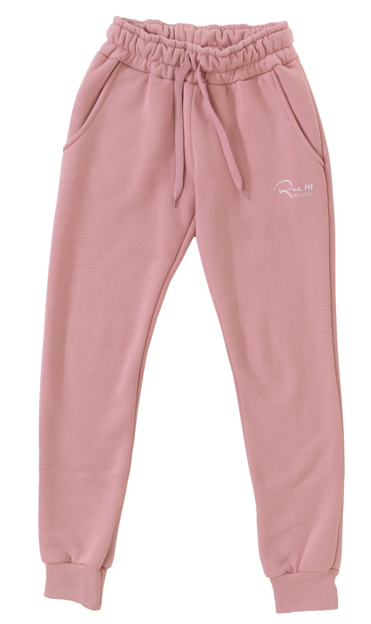pink basic jogger with Rue 19 milano italic logo