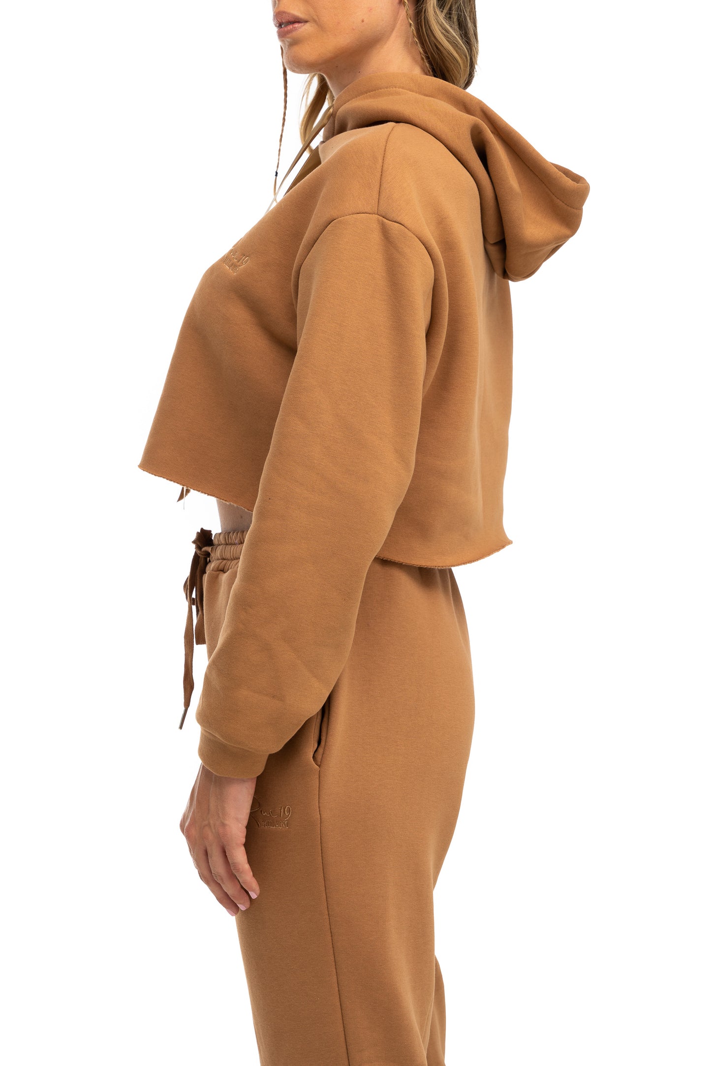 Felpa crop Biscotto con lacci in raso beige e ricamo Rue 19 Milano
