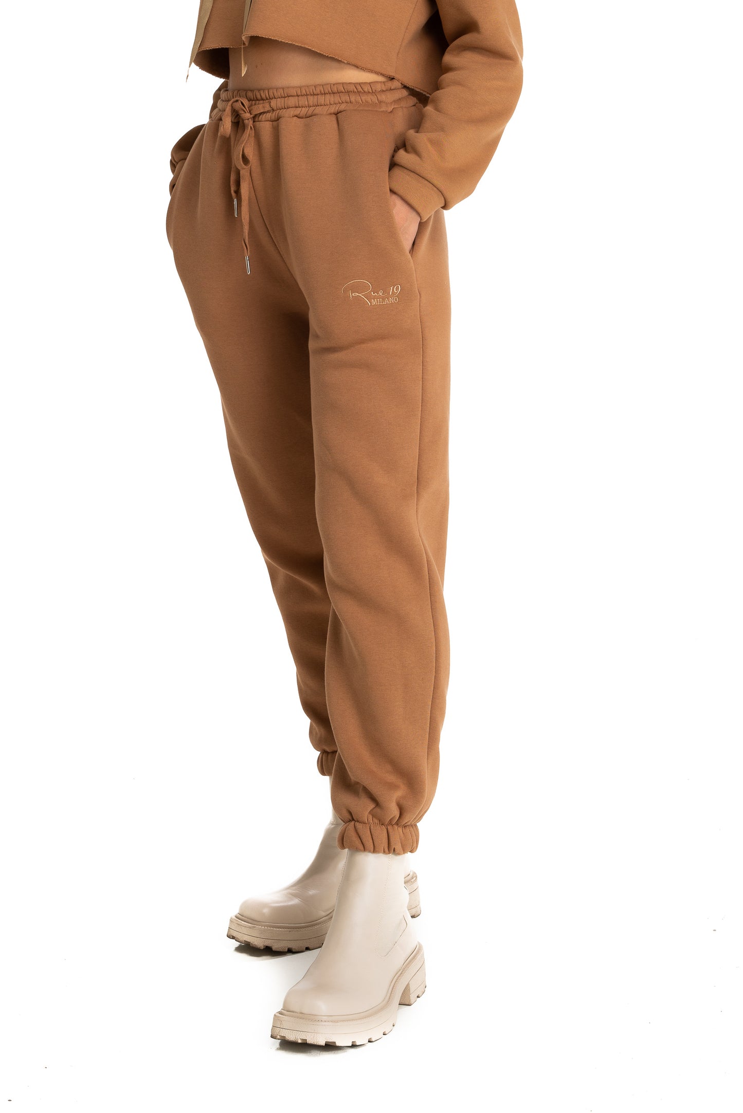 Pantalone Jogger Biscotto con ricamo Rue 19 Milano