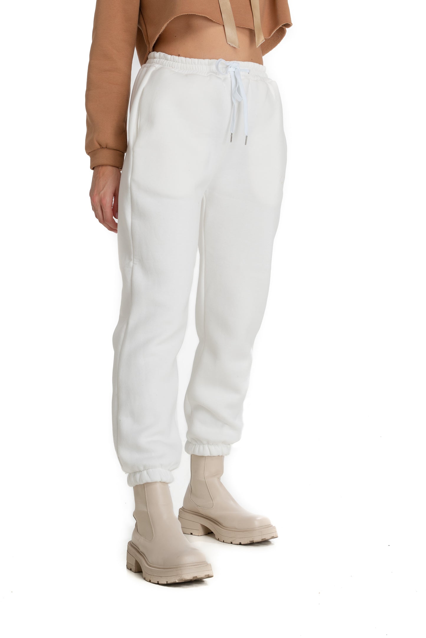 Pantalone Jogger bianco con ricamo Rue 19 Milano