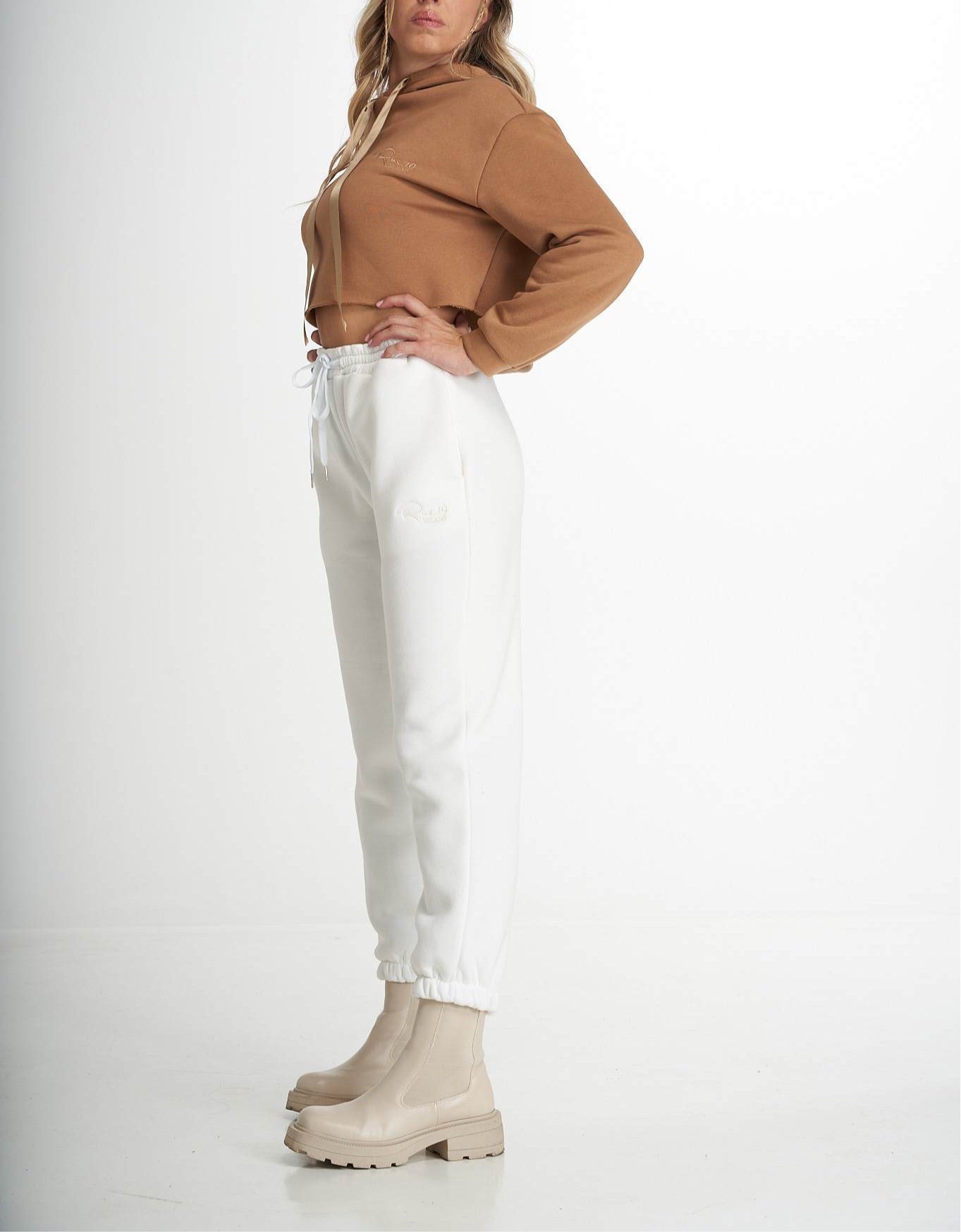 Pantalone Jogger bianco con ricamo Rue 19 Milano