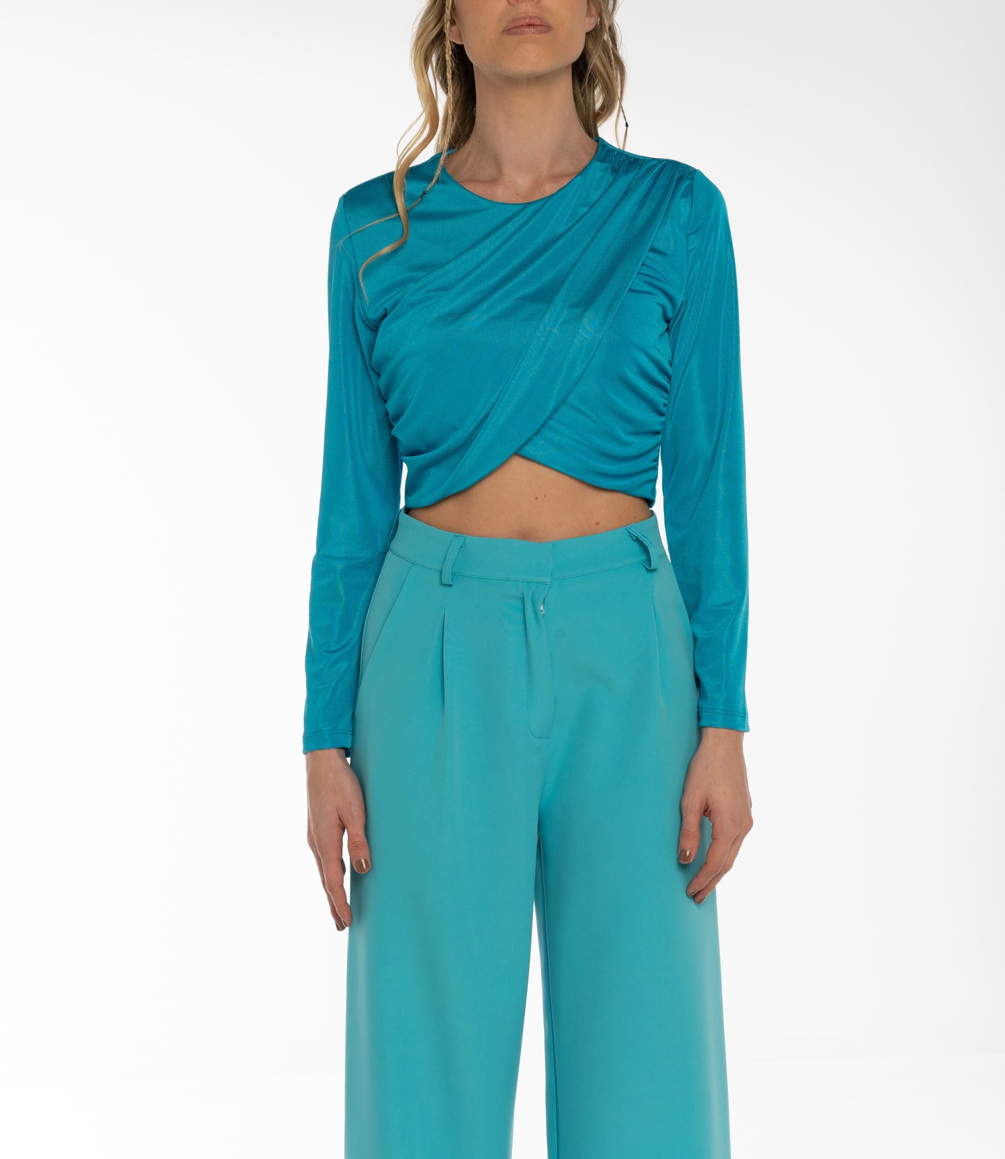 Maglia crop a maniche lunghe azzurro cielo