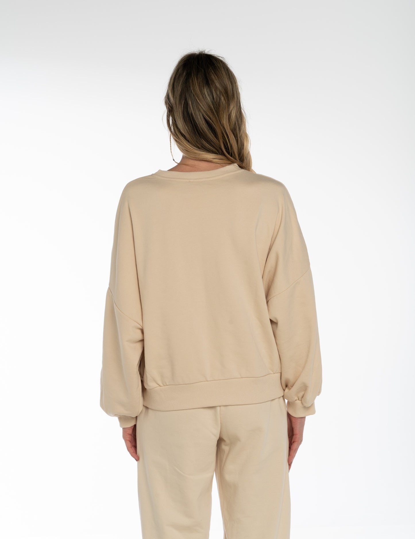 Felpa beige con maniche a palloncino e ricamo Rue 19 Milano