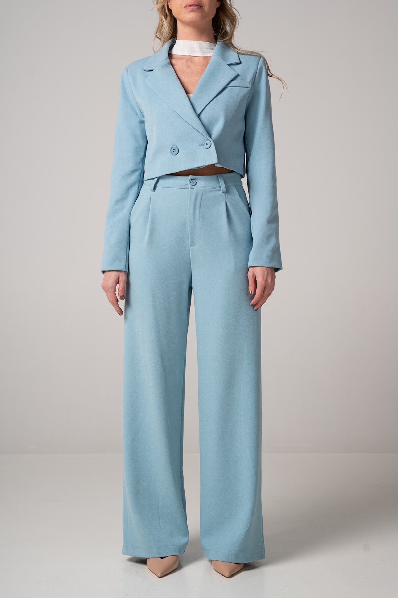 Pantalone wide leg celeste