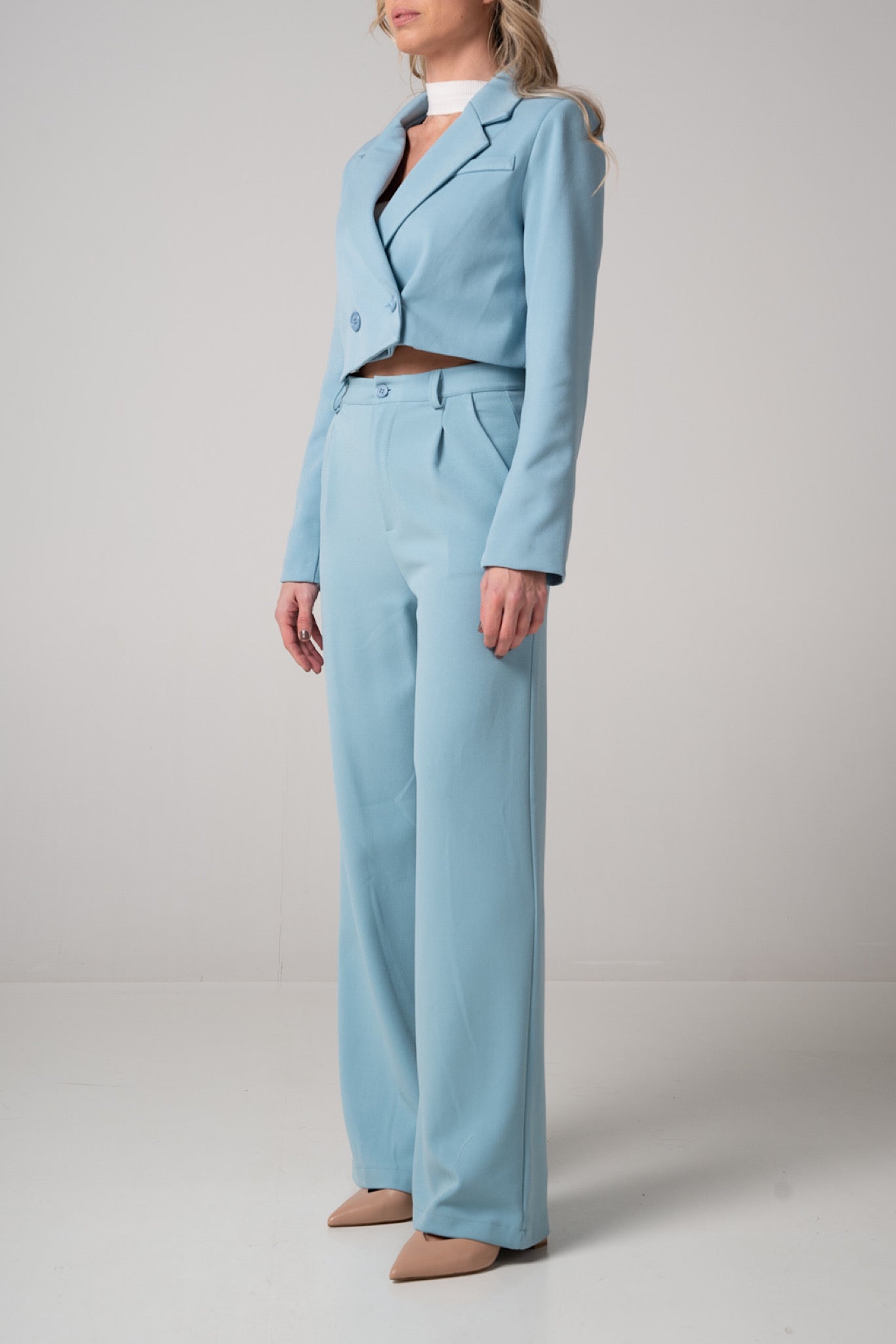 Pantalone wide leg celeste