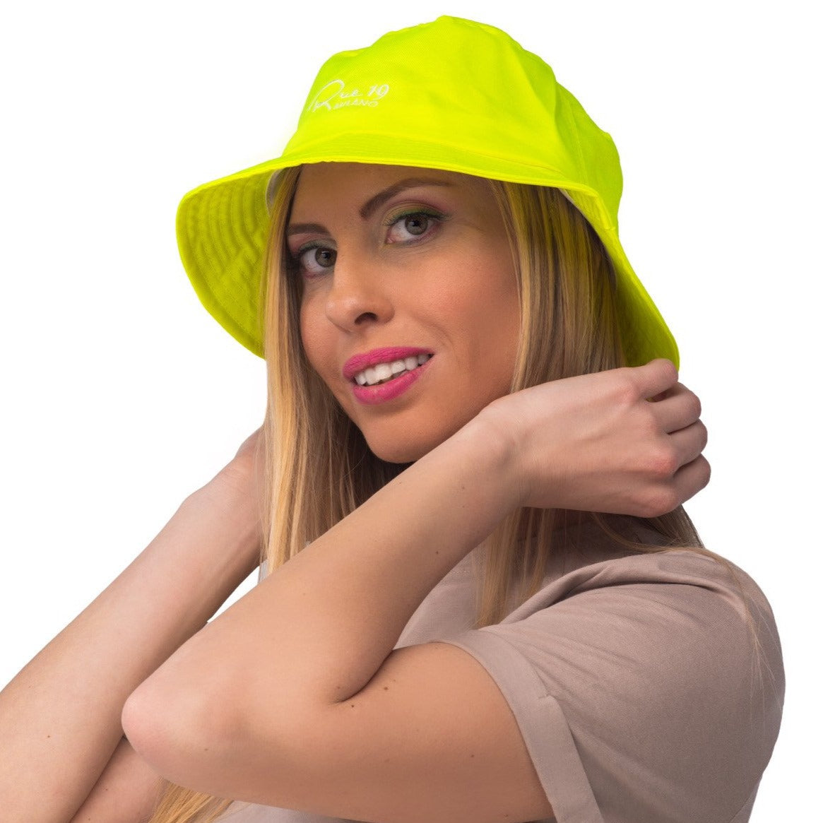 Fluo Bucket hat con ricamo Rue 19 Milano| cappello estivo giallo fluo
