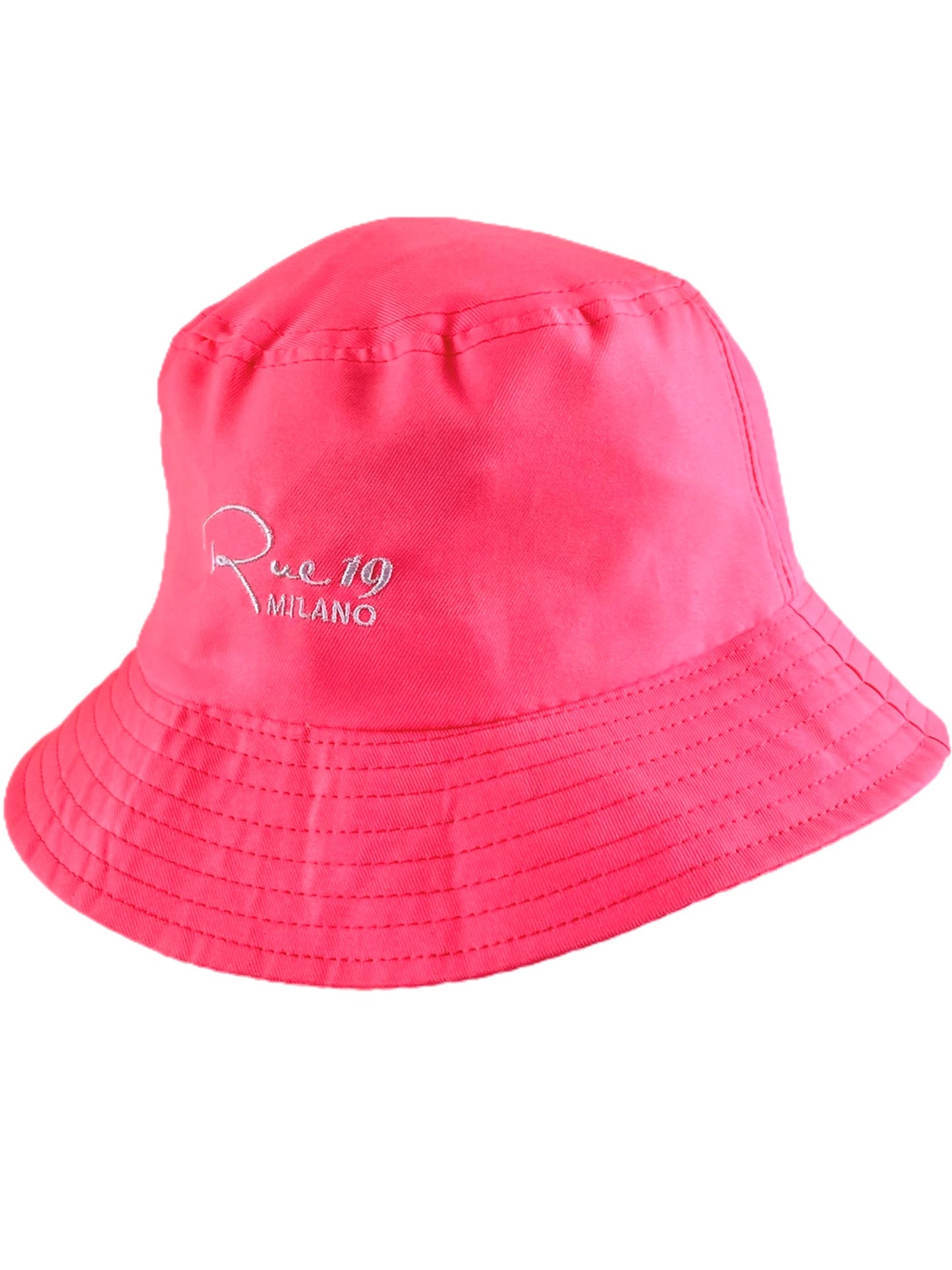 Bucket hat fucsia fluo con ricamo bianco