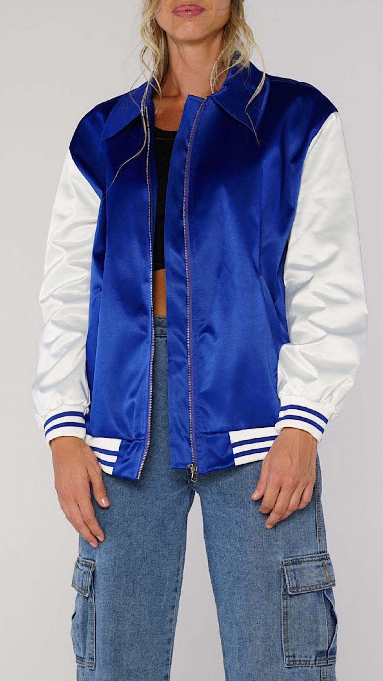 Giacca stile college blu royal con zip