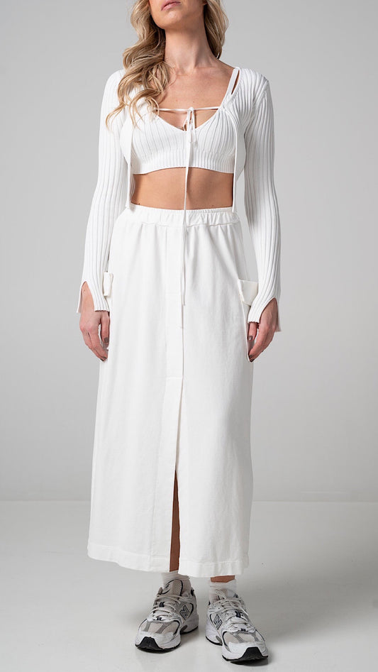 Gonna Midi cargo in cotone bianco con spacco