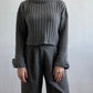 Pull crop a collo alto a costine ( grigio, nero e panna)