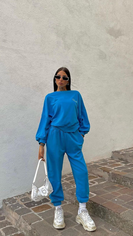 Pantalone Jogger azzurro con ricamo Rue 19 Milano