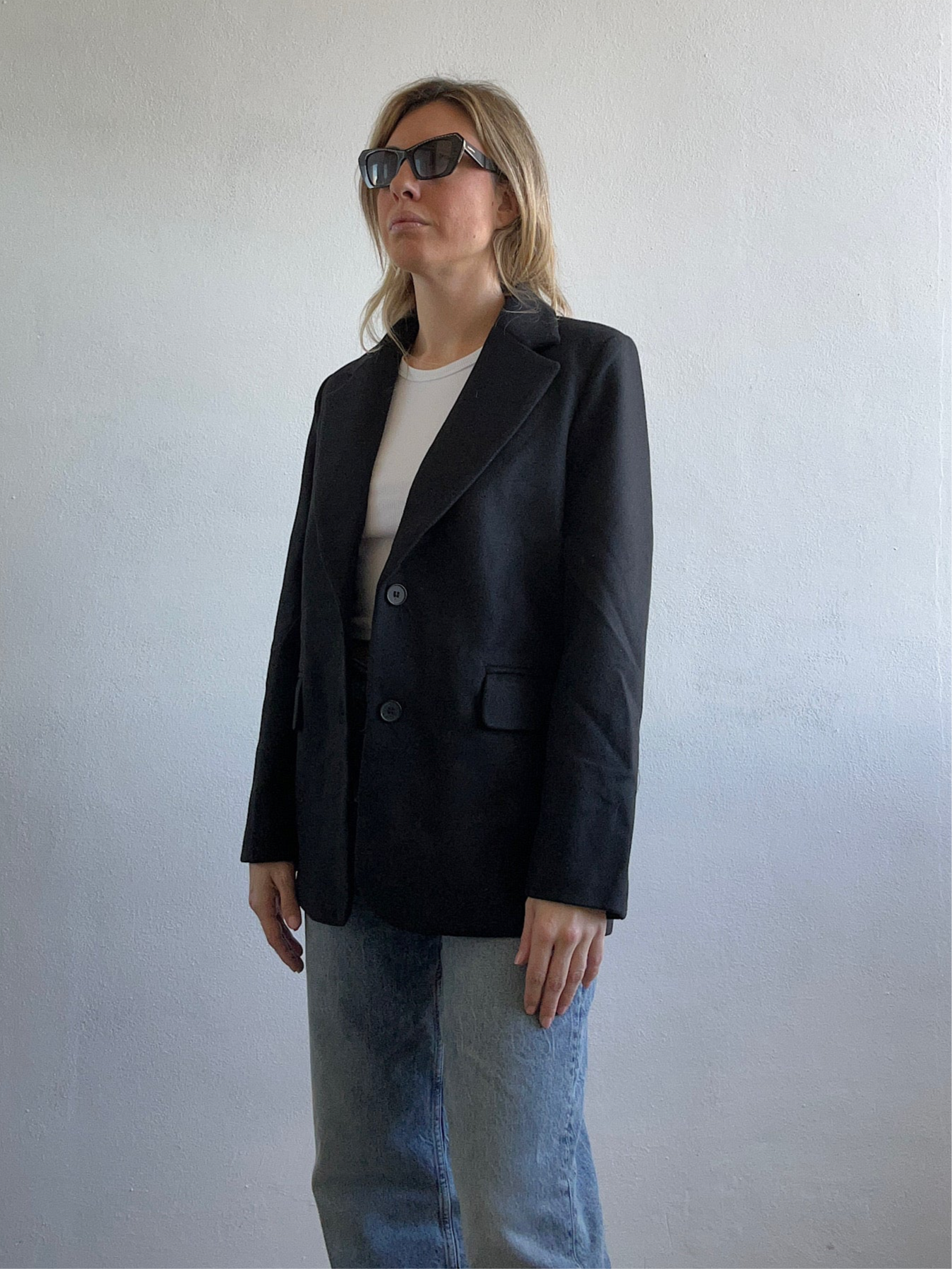 Cappotto blazer nero in lana