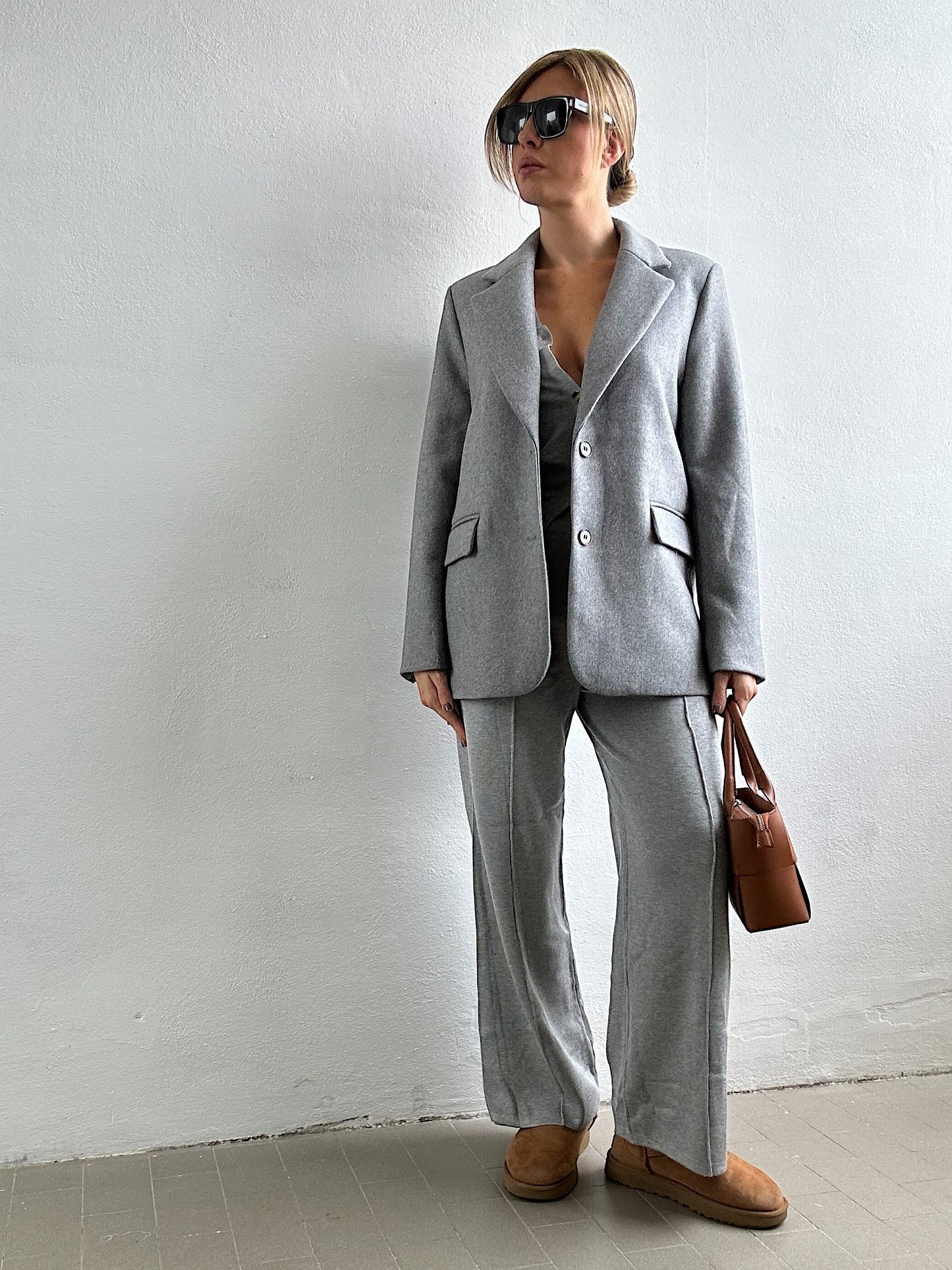 Cappotto blazer grigio in lana