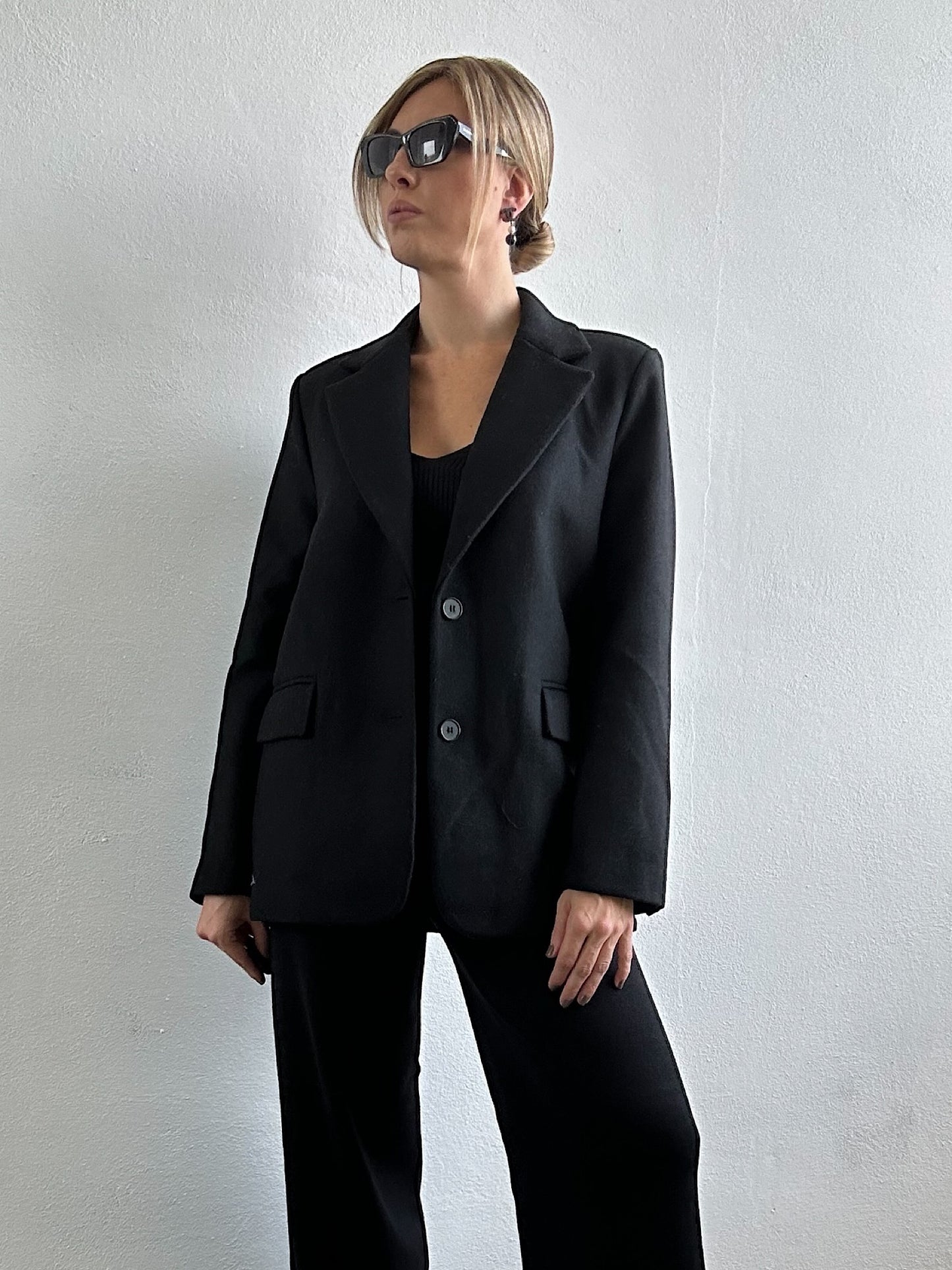 Cappotto blazer nero in lana