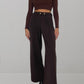 Pantalone wide leg cioccolato con due bottoni