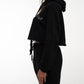 Felpa crop nera con lacci in raso e ricamo Rue 19 Milano