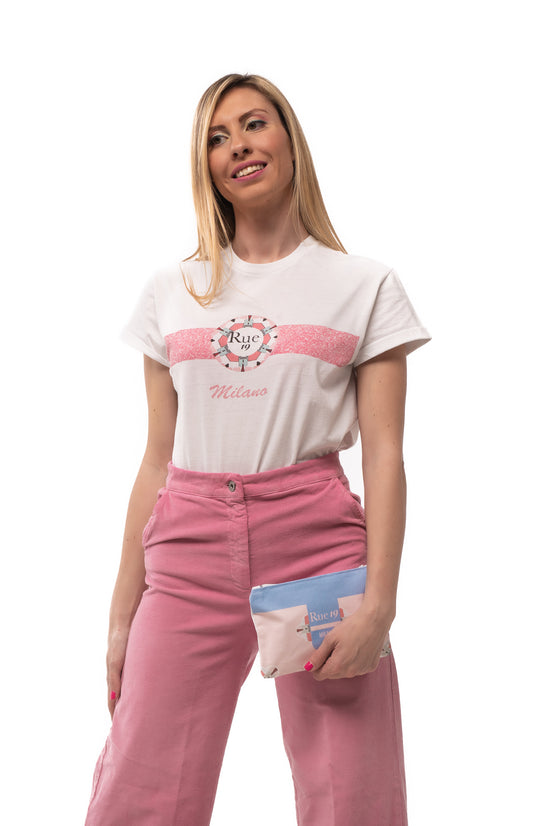 T-shirt Rue 19 Milano con cinta rosa stampata