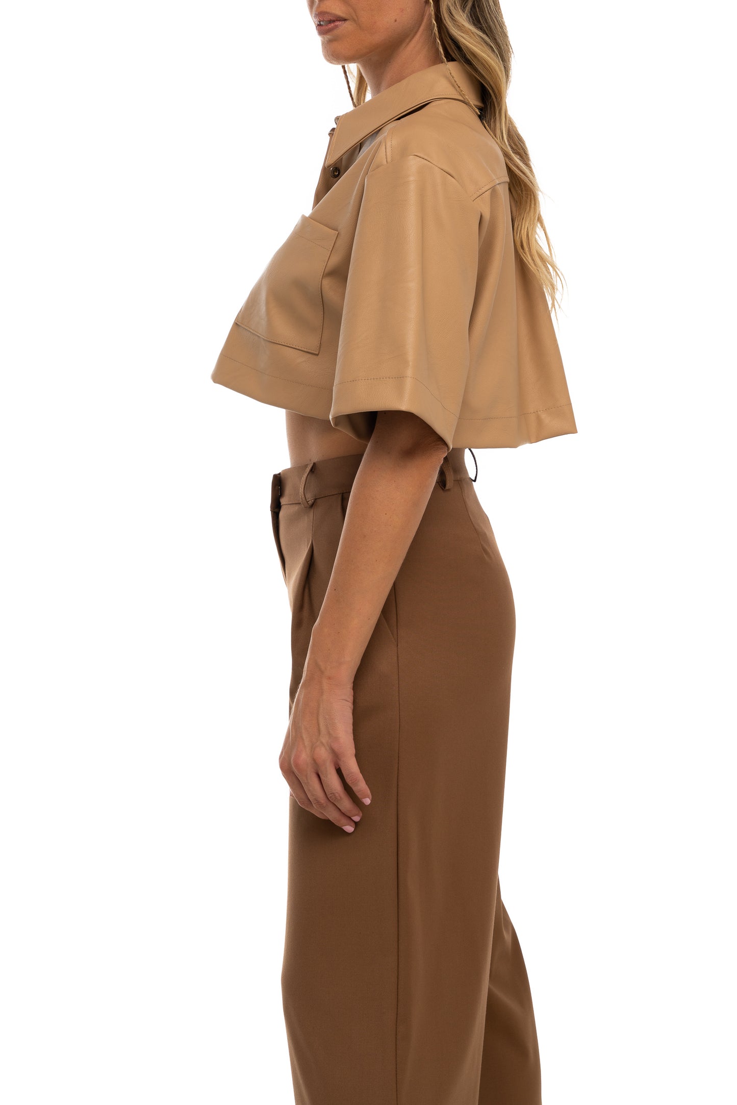 Giacca crop a maniche corte beige