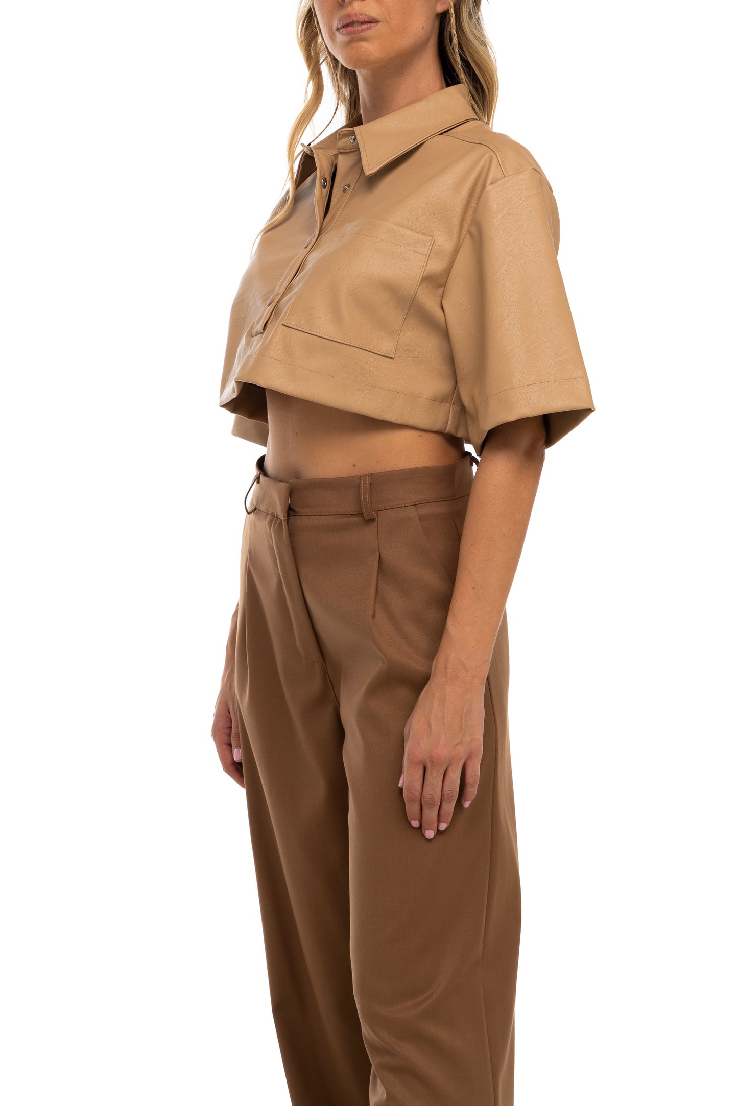 Giacca crop a maniche corte beige