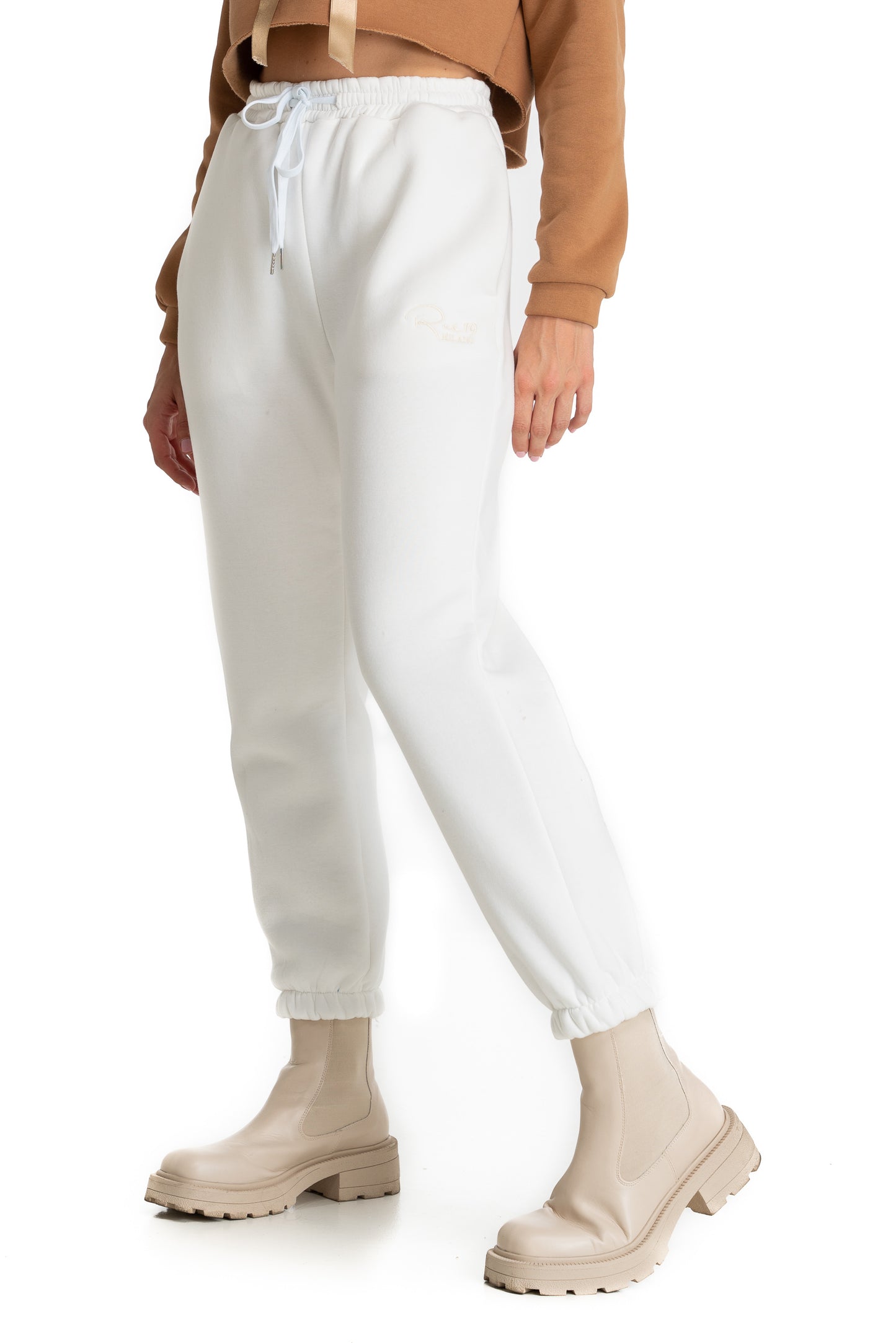 Pantalone Jogger bianco con ricamo Rue 19 Milano