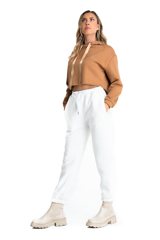 Pantalone Jogger bianco con ricamo Rue 19 Milano