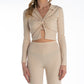 Maglia a maniche lunghe color crema a costine