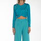 Maglia crop a maniche lunghe azzurro cielo