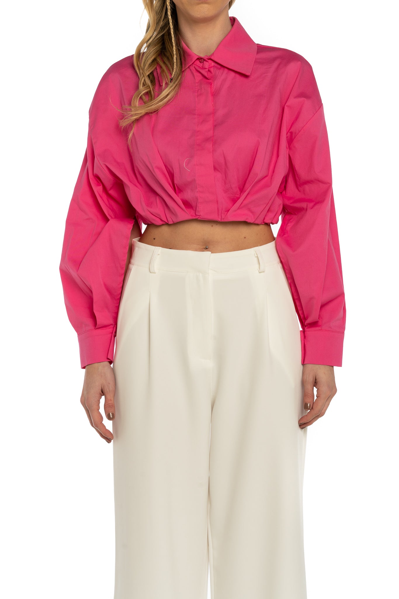 Camicia crop fucsia in cotone