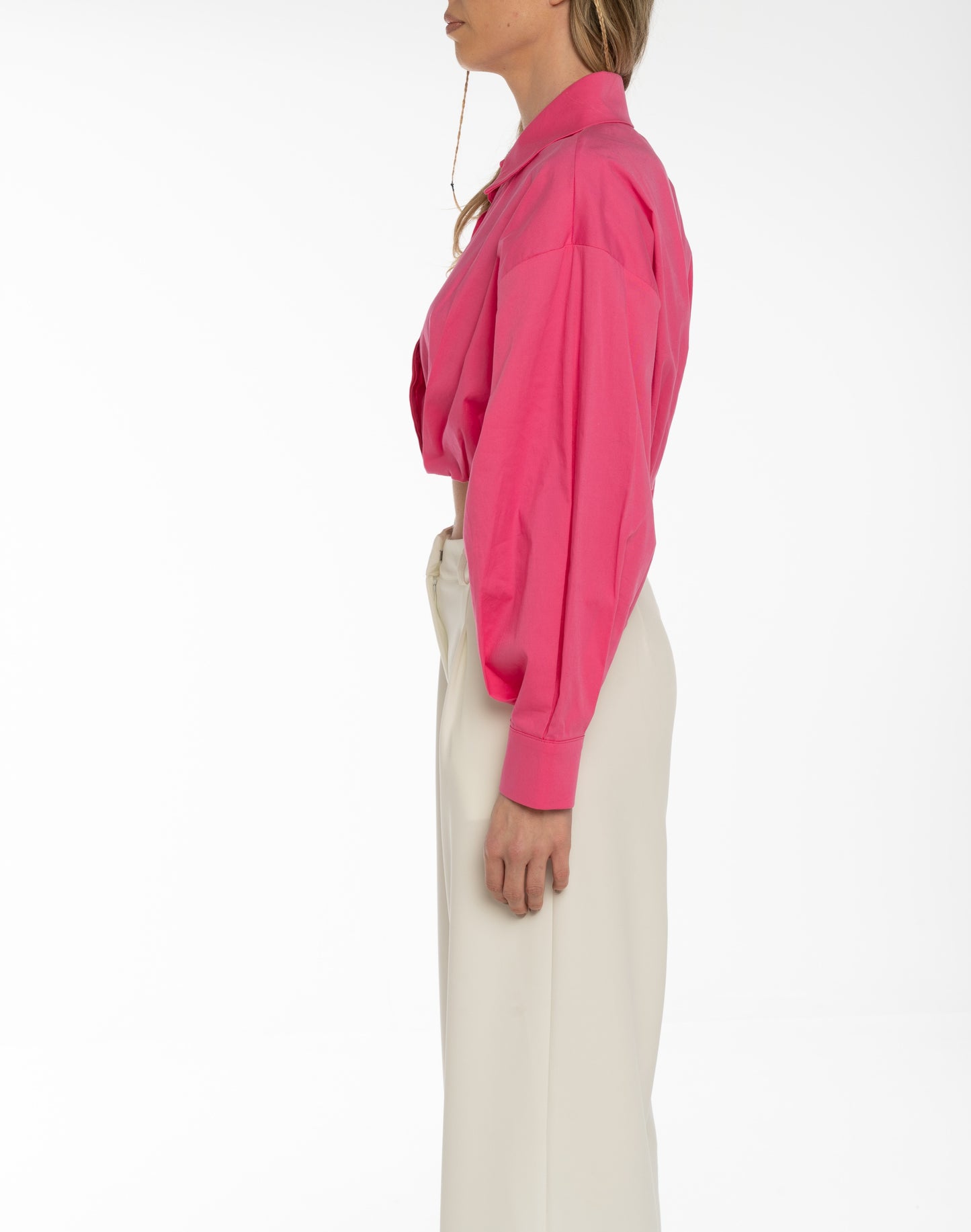 Camicia crop fucsia in cotone