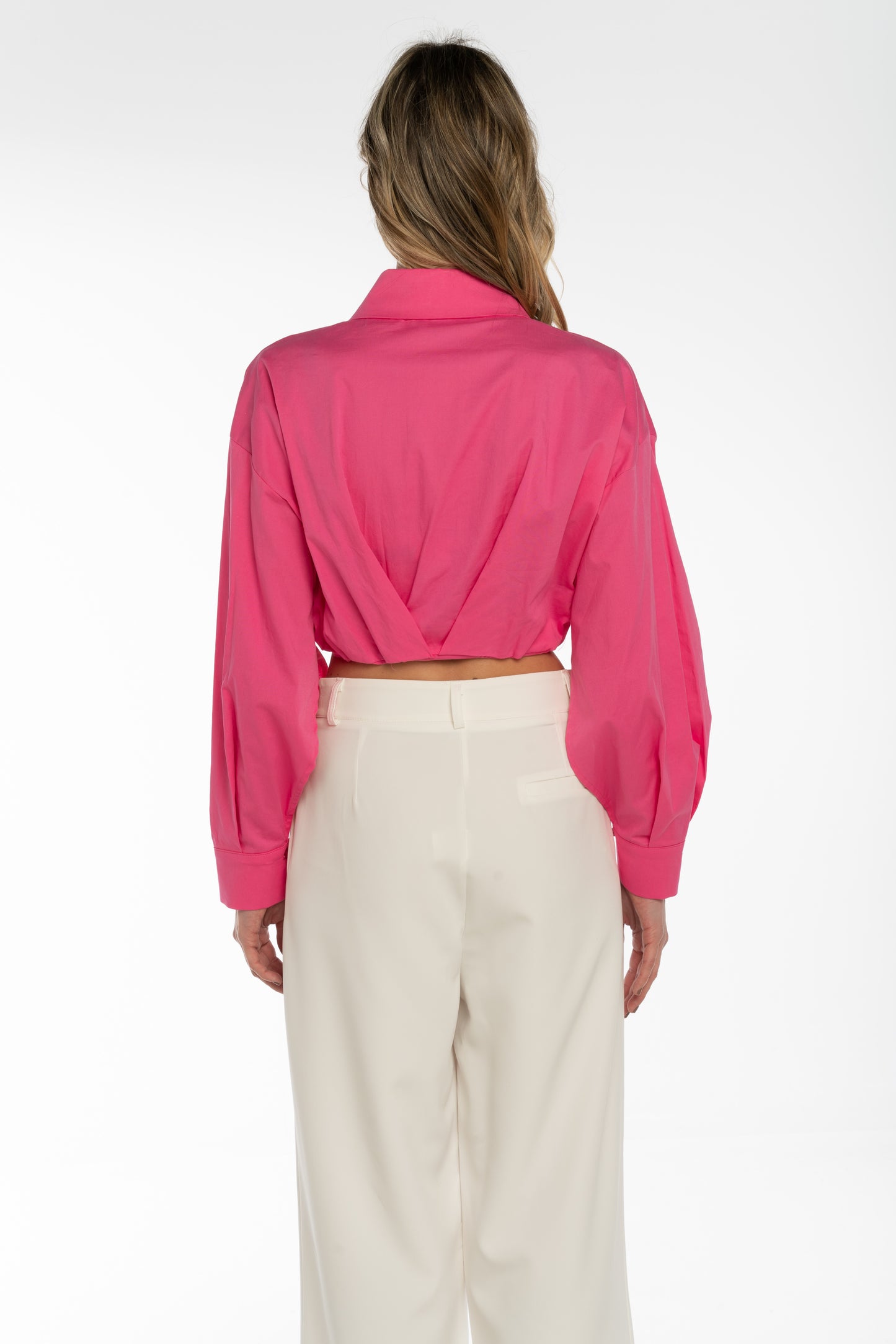 Camicia crop fucsia in cotone