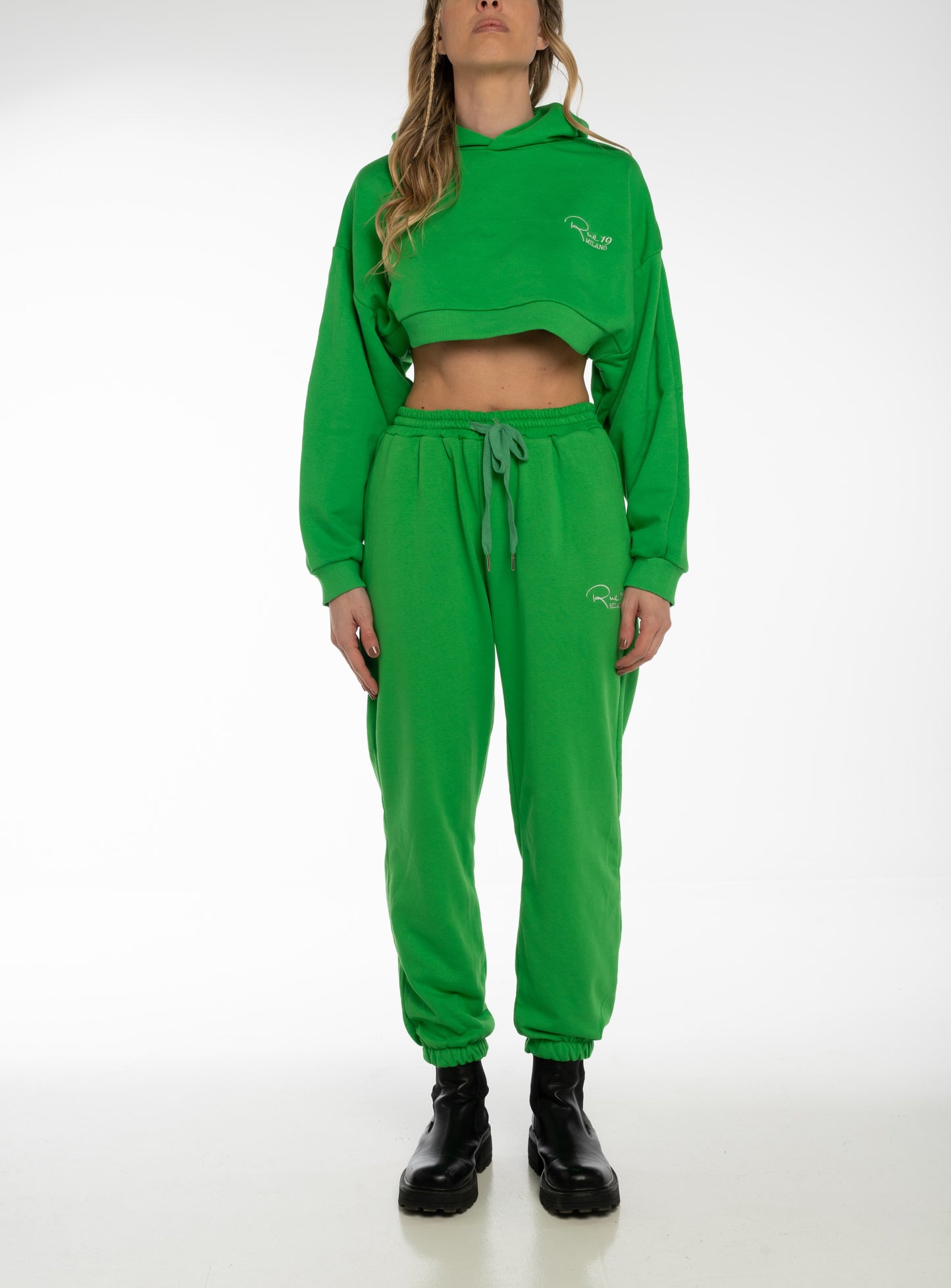 Pantalone Jogger verde con ricamo Rue 19 Milano