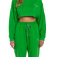Felpa crop verde con cappuccio e ricamo Rue 19 Milano