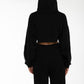 Felpa crop nera con cappuccio e ricamo Rue 19 Milano