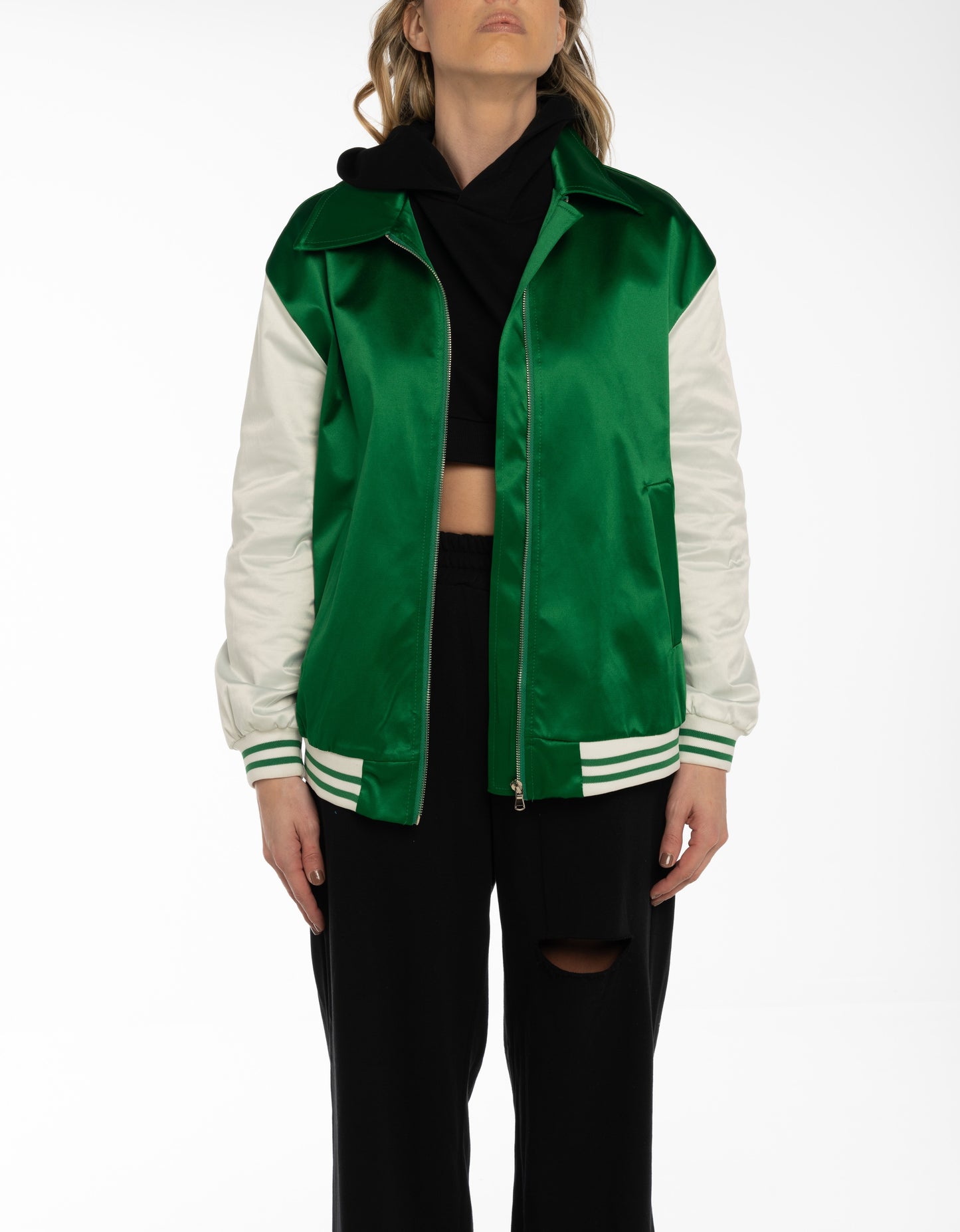 Giacca stile college colore verde con zip