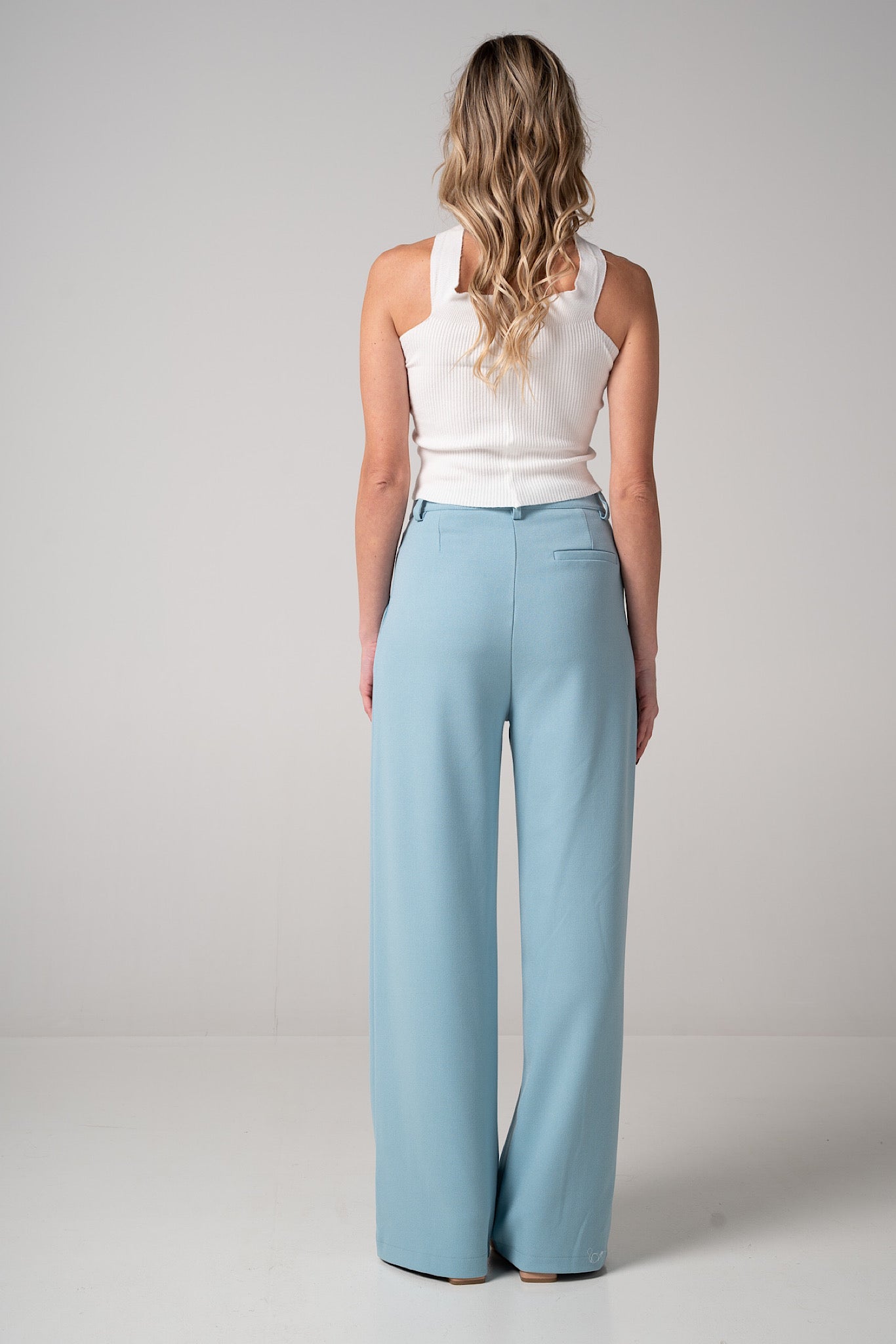 Pantalone wide leg celeste