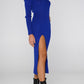 Abito in maglia blu elettrico con spacco