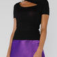 Maglia nera a maniche corte con lurex e scollo cut out