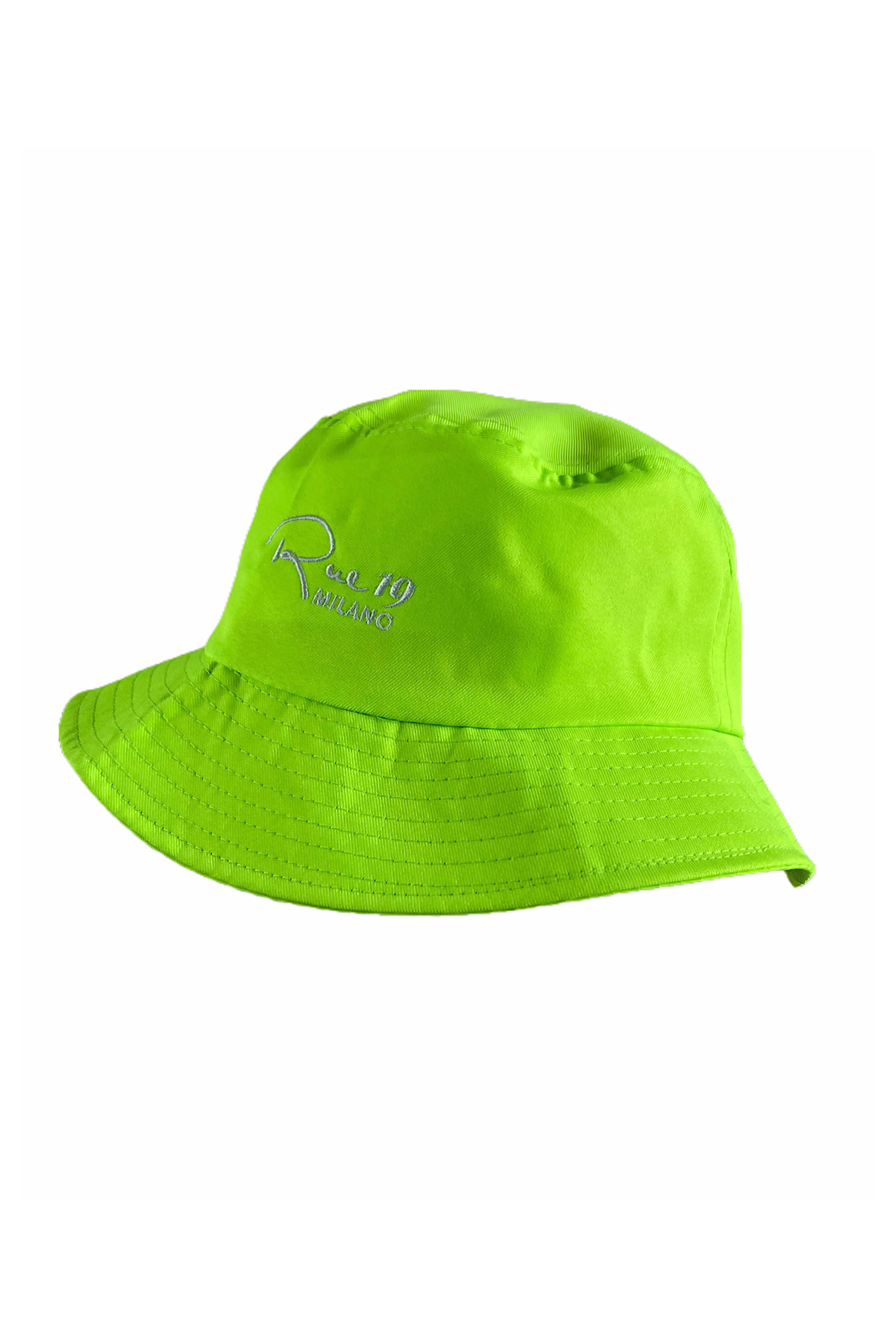 Bucket hat Rue 19 Milano verde fluo con ricamo bianco