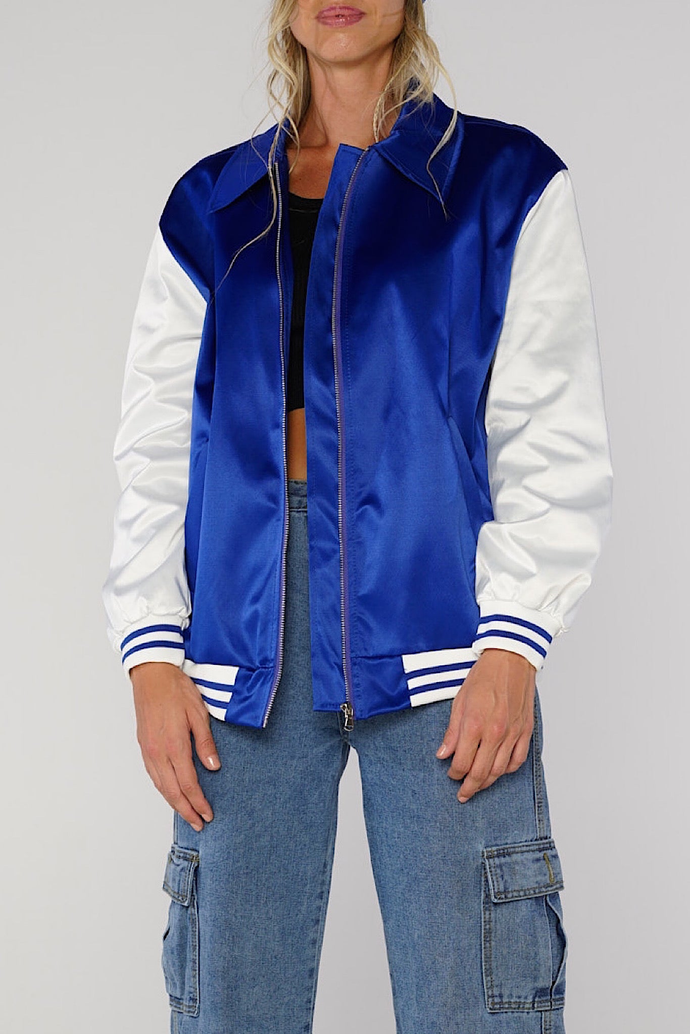 Giacca stile college blu royal con zip