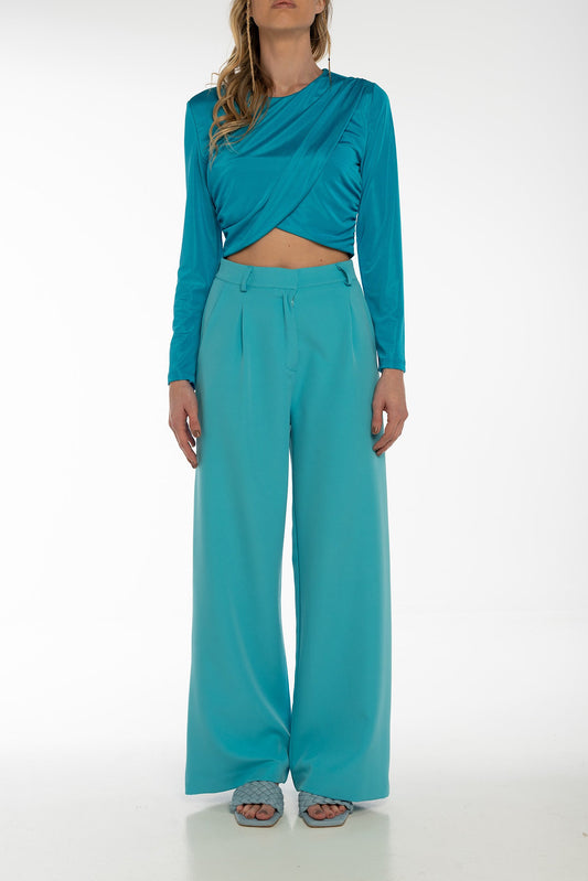 Pantalone wide leg azzurro cielo