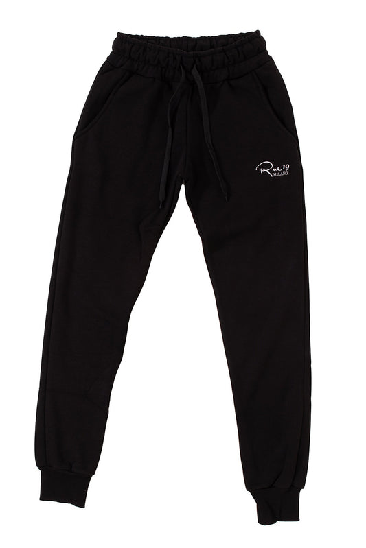 Black basic jogger with Rue 19 milano italic logo
