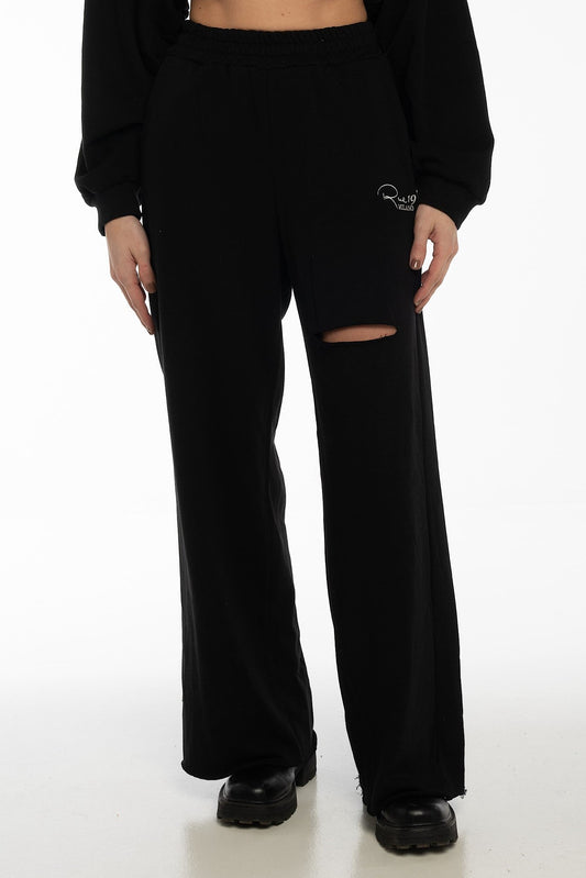 Pantalone jogger nero con fondo ampio