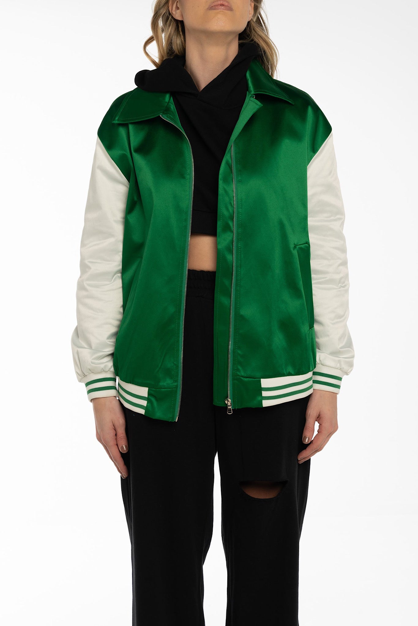 Giacca stile college colore verde con zip