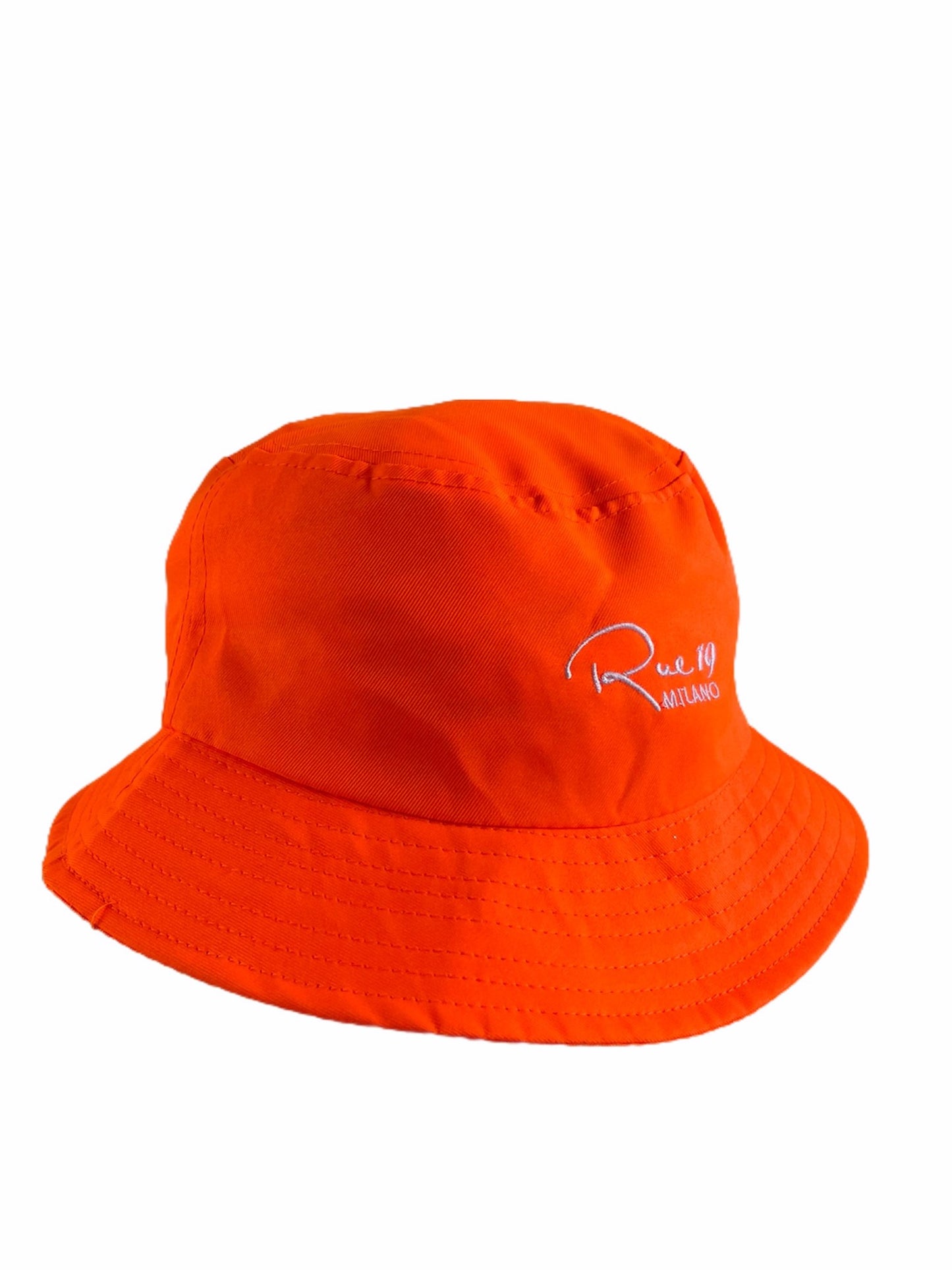 Bucket hat arancione neon con ricamo Rue19milano| cappello estivo arancio neon 