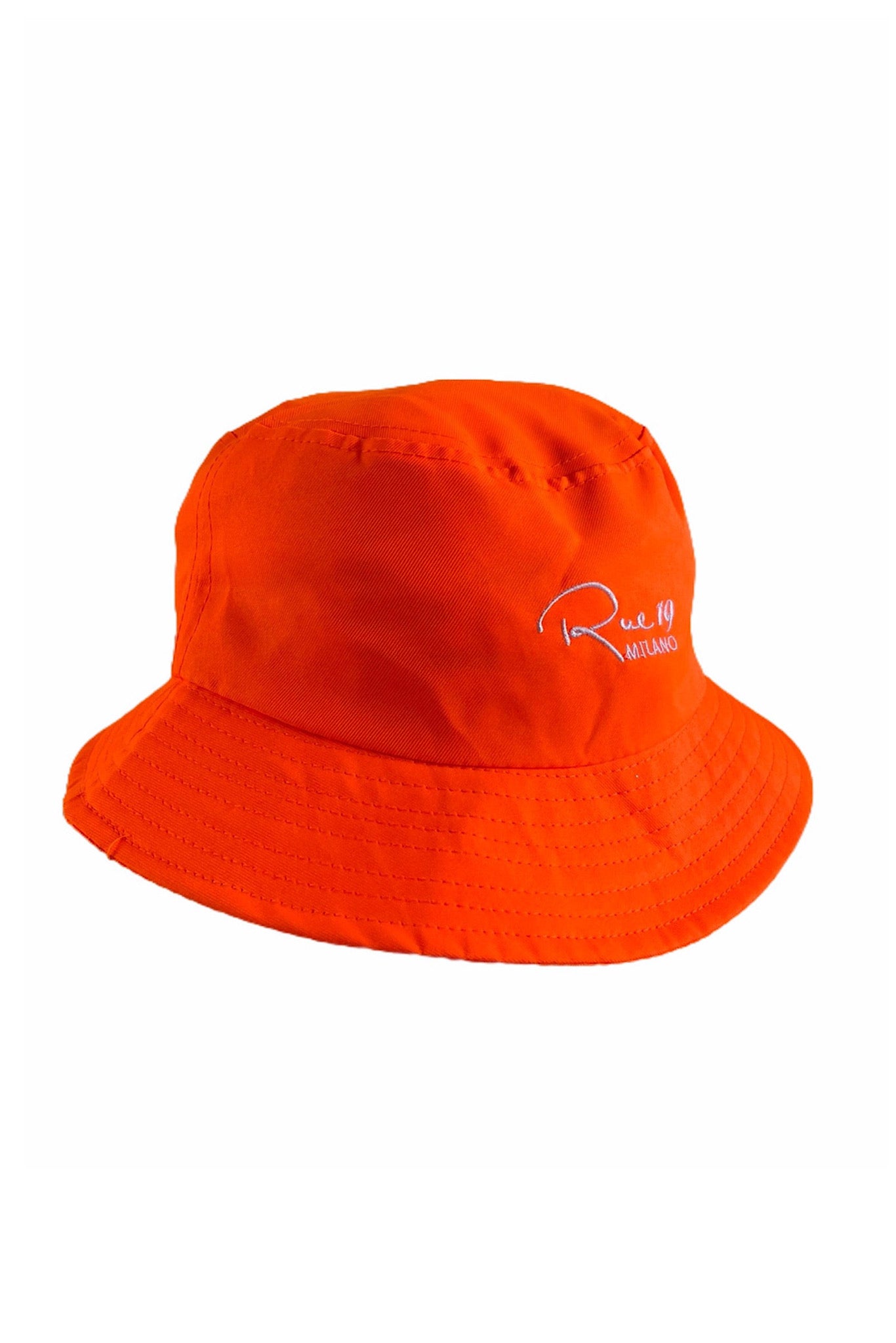 Bucket hat Rue 19 Milano arancione neon con ricamo bianco