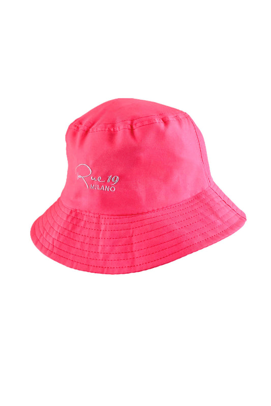 Bucket hat fucsia fluo con ricamo bianco