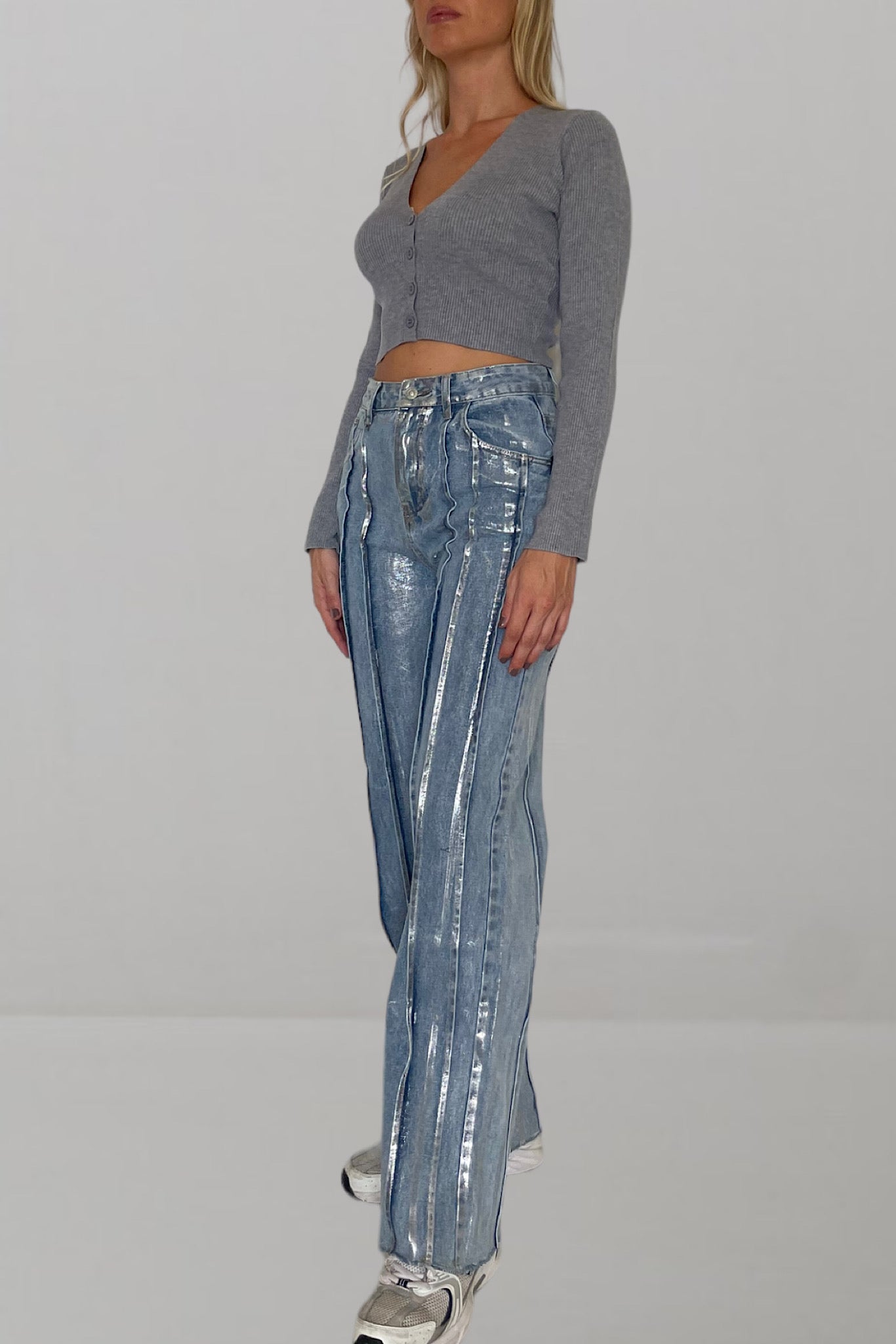 Jeans a palazzo con dettagli argento